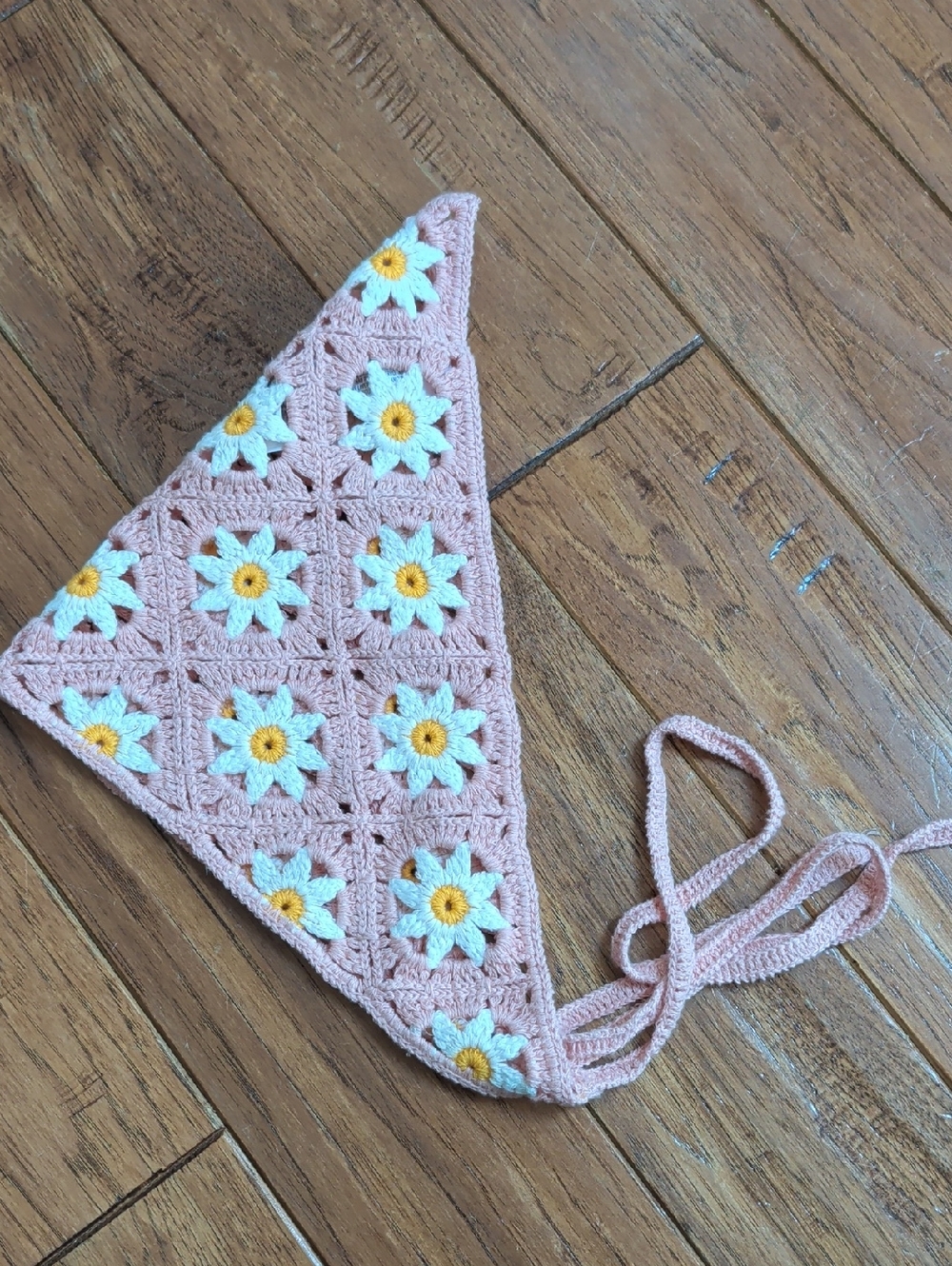 Handmade Crochet Daisy Triangle Top in Blush Pink